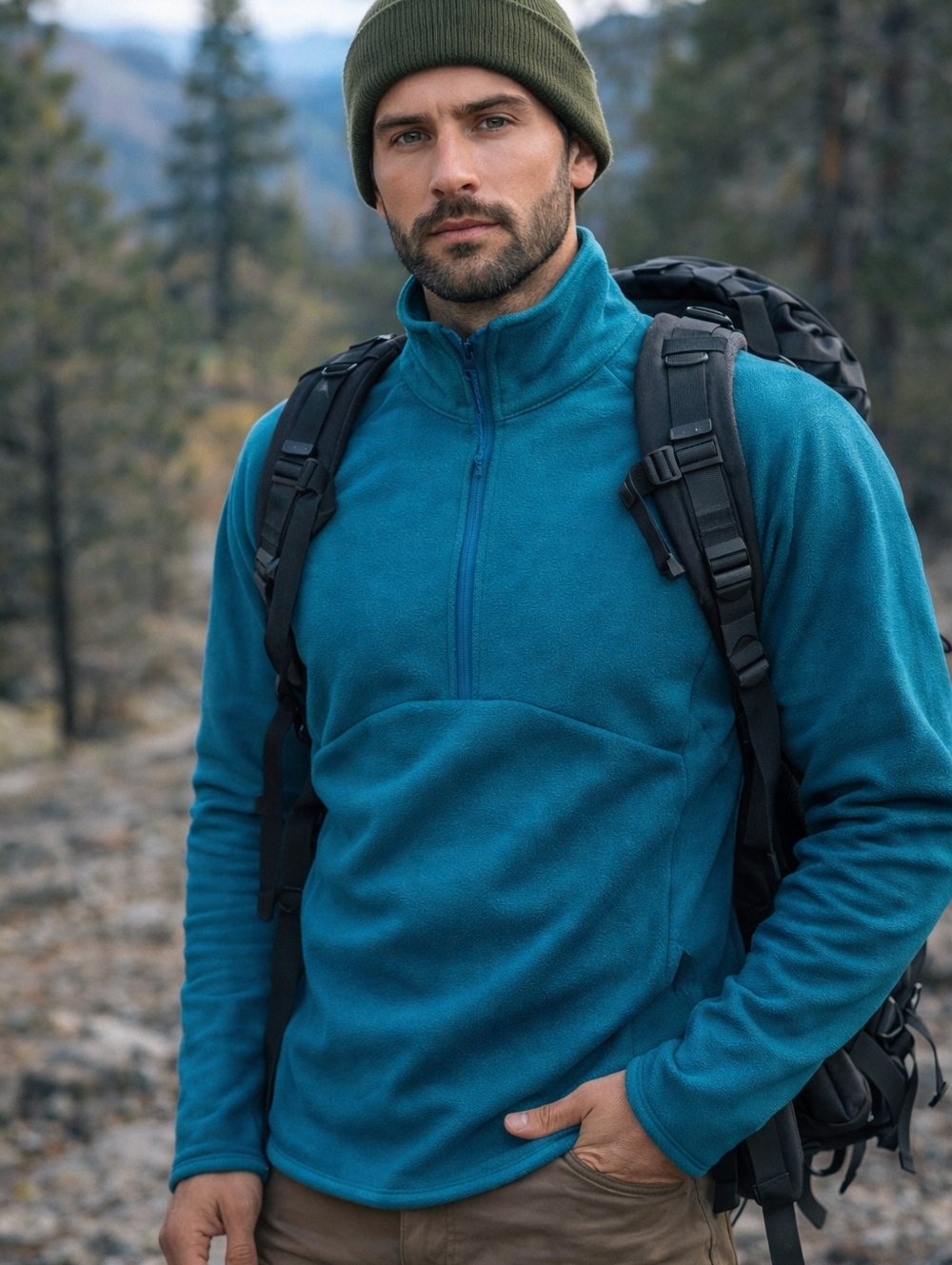 Salomon Essential Warm 1/2 Zip Fleece Men's S Teal Hiking Trail Gorpcore NWT